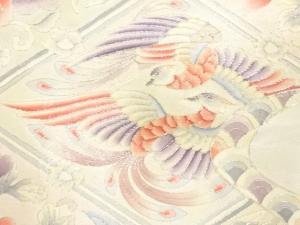 アンティーク　格天井に向かい鳳凰・菊・桐模様刺繍名古屋帯